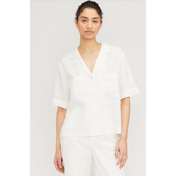 Everlane The Linen Workwear White Short Sleeve Button Down L - Picture 1 of 5